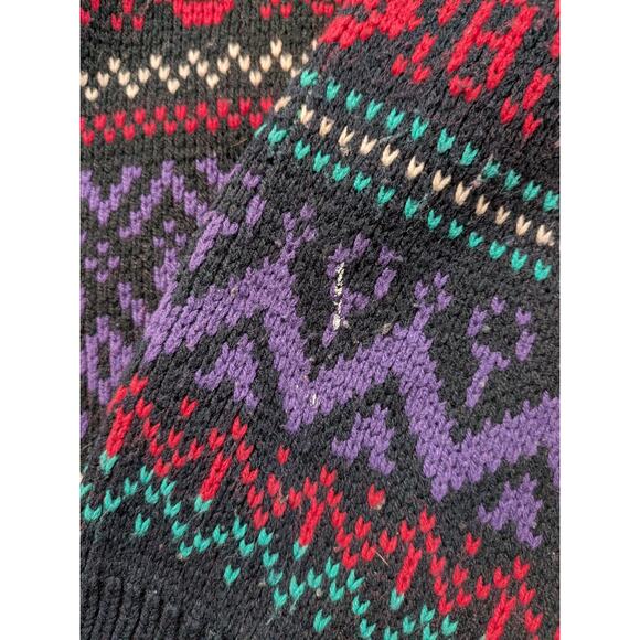 vintage just sasha black multicolored cardigan sweater size L - Picture 2 of 6